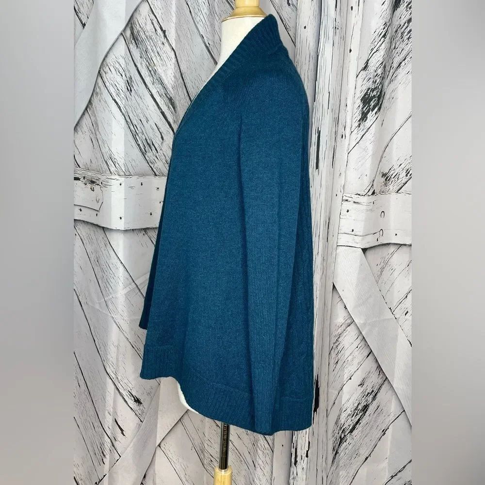 Forte’ Cashmere Open Front Cardigan Teal S - Picture 3 of 6